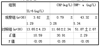 表1 两组患者IL-6、CRP、TNF-a数值比较 (iis)